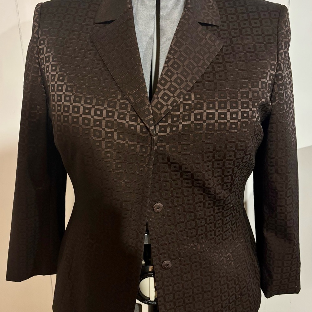Tahari Elegant Dark Brown Textured Women's Blazer